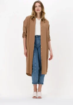 bruine simple midi jurk woven dress rooney twill