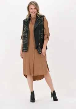 bruine simple midi jurk woven dress rooney twill
