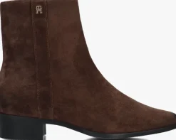 bruine tommy hilfiger enkellaarsjes th suede pointy zip bootie