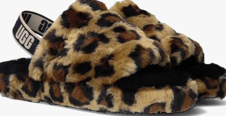 bruine ugg pantoffels fluff yeah slide spotty