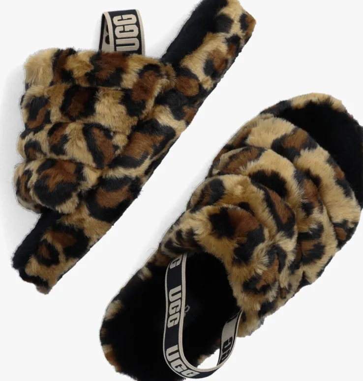 bruine ugg pantoffels fluff yeah slide spotty
