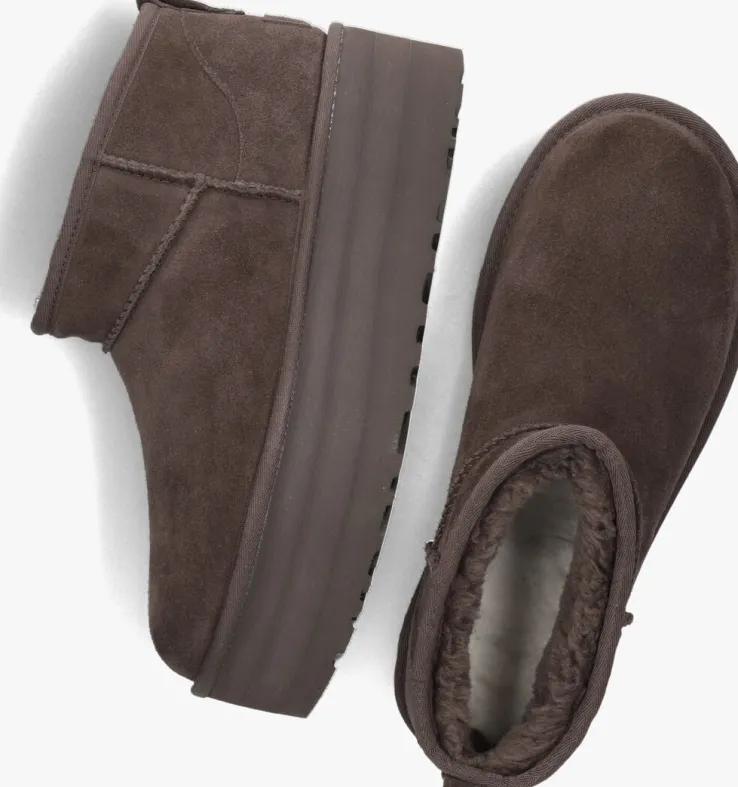 bruine ugg vachtlaarzen w classic ultra mini platform