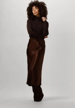 bruine vanilia midirok bias satin skirt