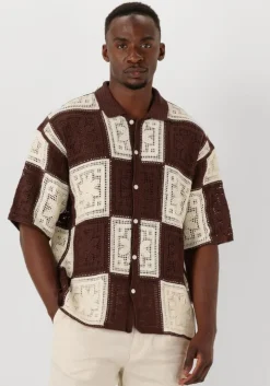 bruine woodbird casual overhemd wbbanks crochet knit