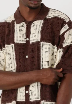bruine woodbird casual overhemd wbbanks crochet knit