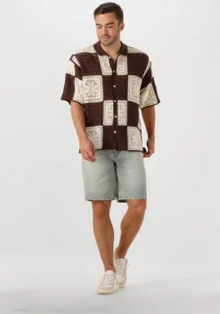 bruine woodbird casual overhemd wbbanks crochet knit