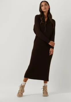bruine y.a.s. midi jurk yasmavi ls knit midi zipper dress