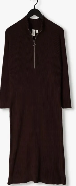 bruine y.a.s. midi jurk yasmavi ls knit midi zipper dress