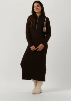 bruine y.a.s. midi jurk yasmavi ls knit midi zipper dress