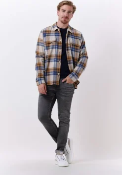 camel cast iron overshirt long sleeve shirt big yarn dyed check regular fit