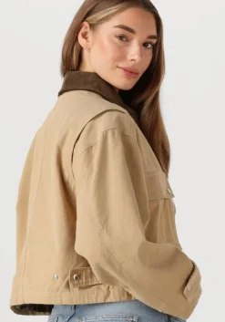 camel neo noir leren jas rivera canvas boxy jacket