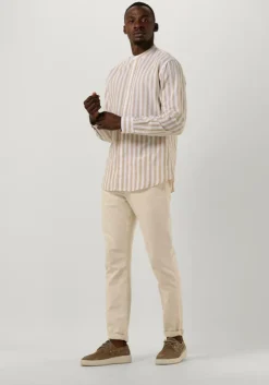 camel selected homme casual overhemd slhslimnew-linen shirt ls band w