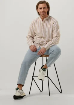 camel selected homme casual overhemd slhslimnew-linen shirt ls band w