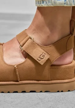 cognac ugg platte sandalen w goldenstar hi