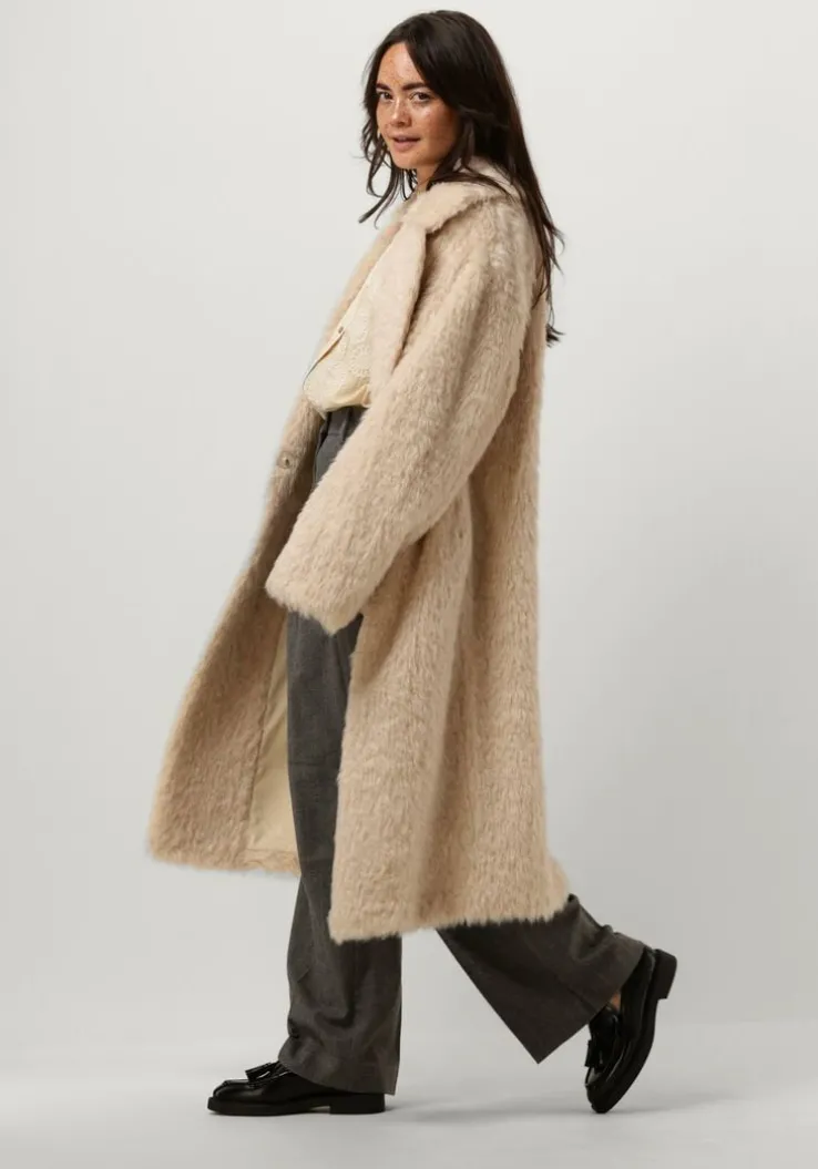 creme stand studio faux fur jas nicole coat