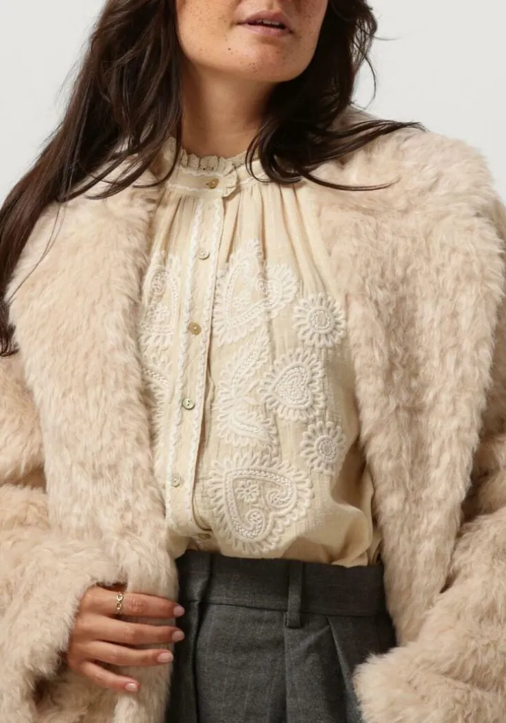 creme stand studio faux fur jas nicole coat