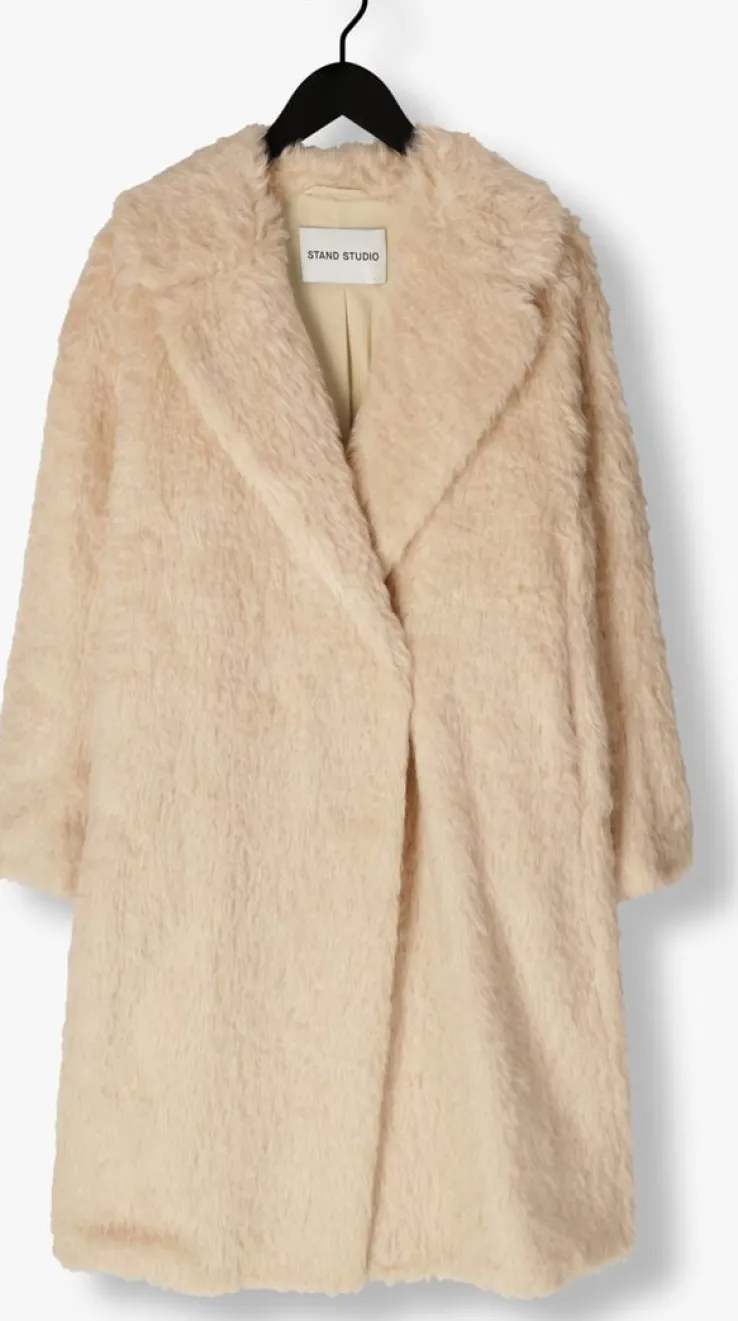 creme stand studio faux fur jas nicole coat