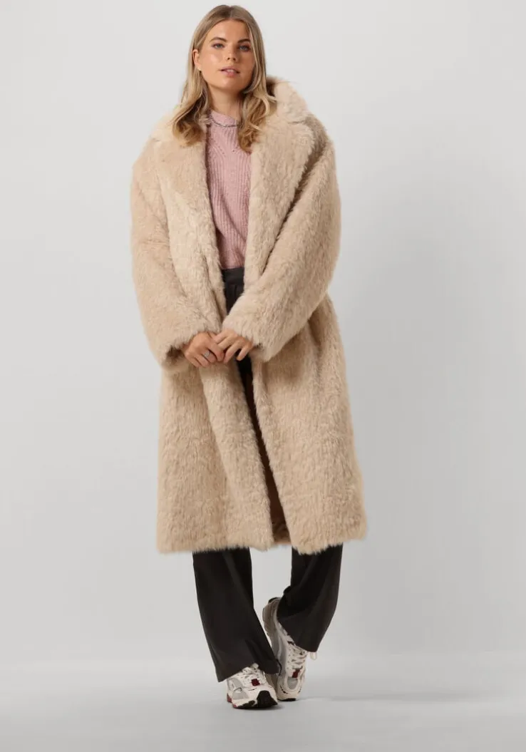 creme stand studio faux fur jas nicole coat