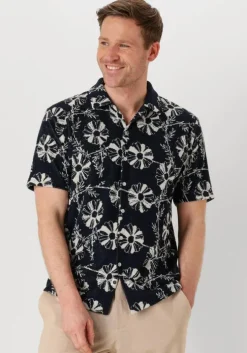 donkerblauwe anerkjendt casual overhemd akleo frotte aop shirt