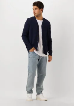 donkerblauwe anerkjendt vest aksvend lambswool cardigan