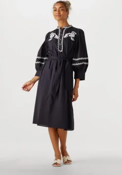 donkerblauwe antik batik midi jurk dali dress