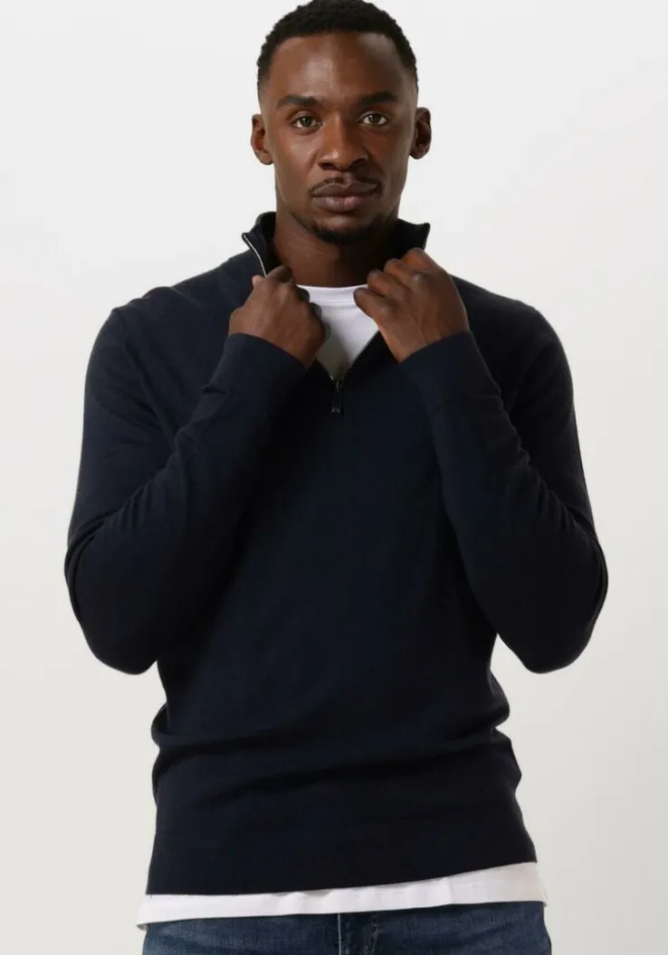 donkerblauwe calvin klein trui merino quarter zip