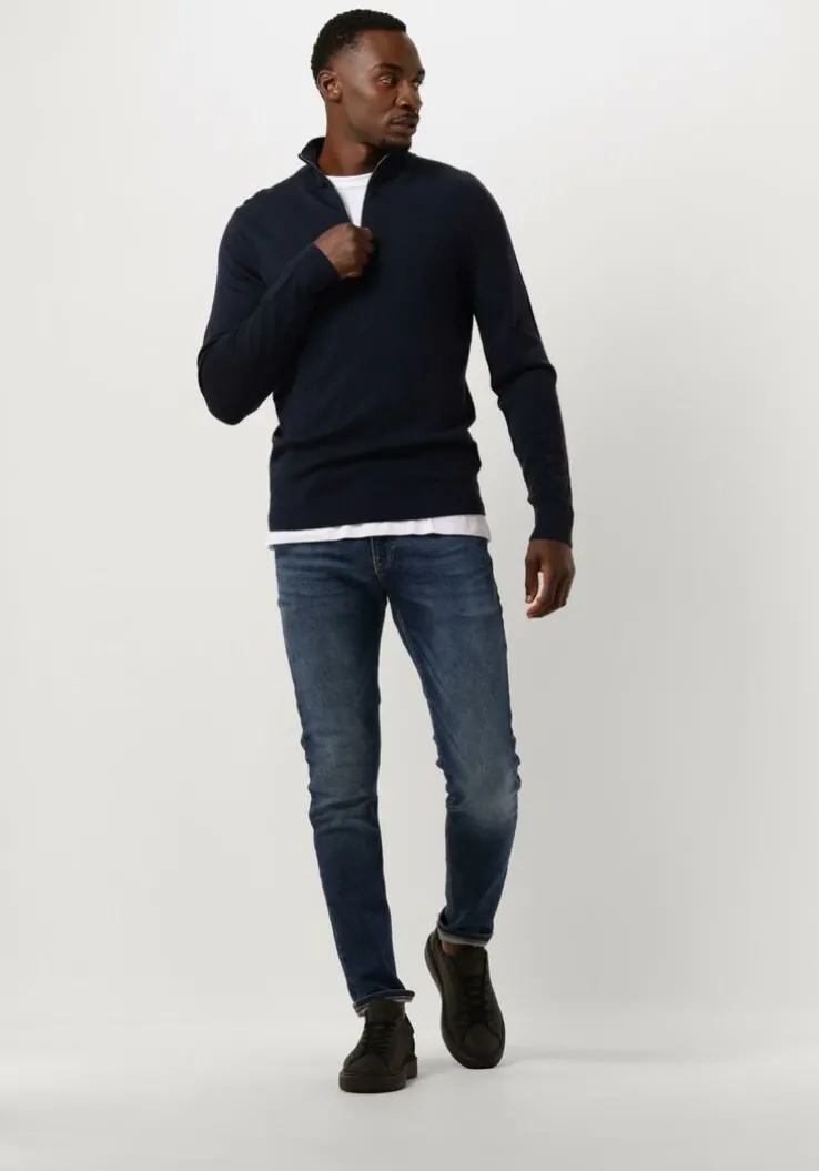 donkerblauwe calvin klein trui merino quarter zip