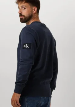 donkerblauwe calvin klein sweater badge crew neck