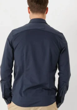 donkerblauwe cast iron casual overhemd long sleeve shirt twill jersey 2 tone