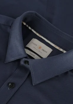 donkerblauwe cast iron casual overhemd long sleeve shirt twill jersey 2 tone