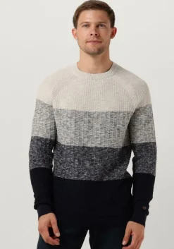 donkerblauwe cast iron trui crewneck casual stripe crewneck