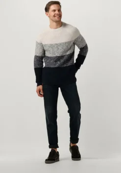 donkerblauwe cast iron trui crewneck casual stripe crewneck