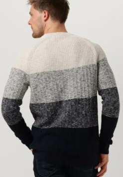 donkerblauwe cast iron trui crewneck casual stripe crewneck