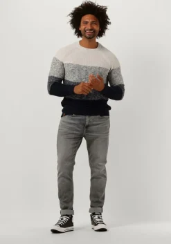 donkerblauwe cast iron trui crewneck casual stripe crewneck