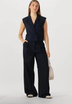 donkerblauwe co'couture pantalon vola pleated long pant