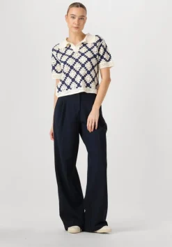 donkerblauwe co'couture pantalon vola pleated long pant