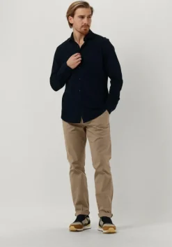 donkerblauwe dstrezzed casual overhemd kirk shirt melange pique