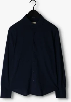 donkerblauwe dstrezzed casual overhemd kirk shirt melange pique