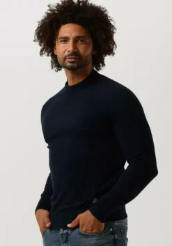 donkerblauwe dstrezzed trui mock neck soft cotton melange