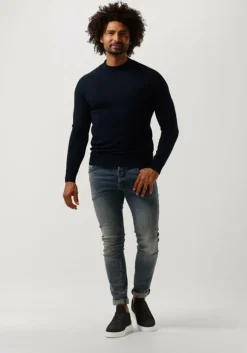 donkerblauwe dstrezzed trui mock neck soft cotton melange