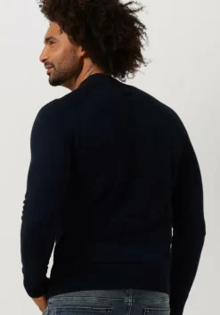 donkerblauwe dstrezzed trui mock neck soft cotton melange