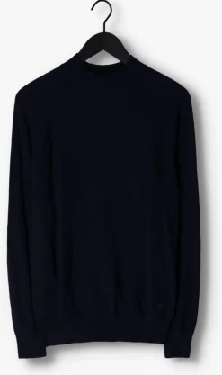 donkerblauwe dstrezzed trui mock neck soft cotton melange