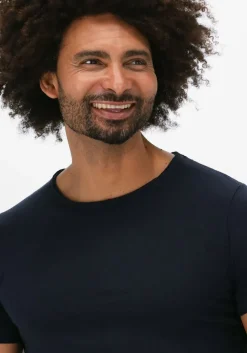 donkerblauwe dstrezzed t-shirt mc. queen basic tee organic slub jersey