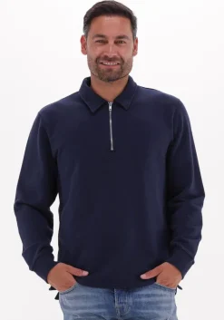 donkerblauwe edwin polo zipped polo heavy felpa