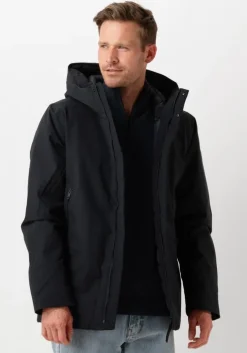 donkerblauwe elvine gewatteerde jas vhinner