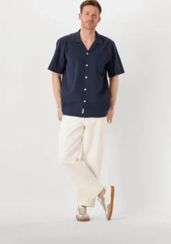 donkerblauwe forét casual overhemd hush seersucker ss shirt