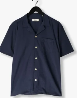 donkerblauwe forét casual overhemd hush seersucker ss shirt