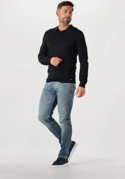 donkerblauwe gentiluomo trui polo no button ls k2039-260