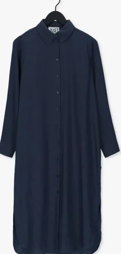 donkerblauwe just female midi jurk helpful shirt dress