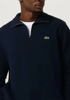 donkerblauwe lacoste trui regular fit high neck zipped sweatshirt